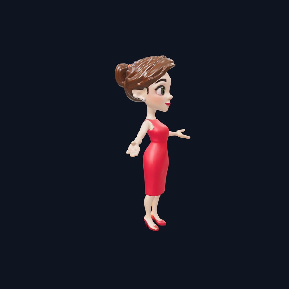 Animated Female Character in Red Dress Fully Rigged and Animated